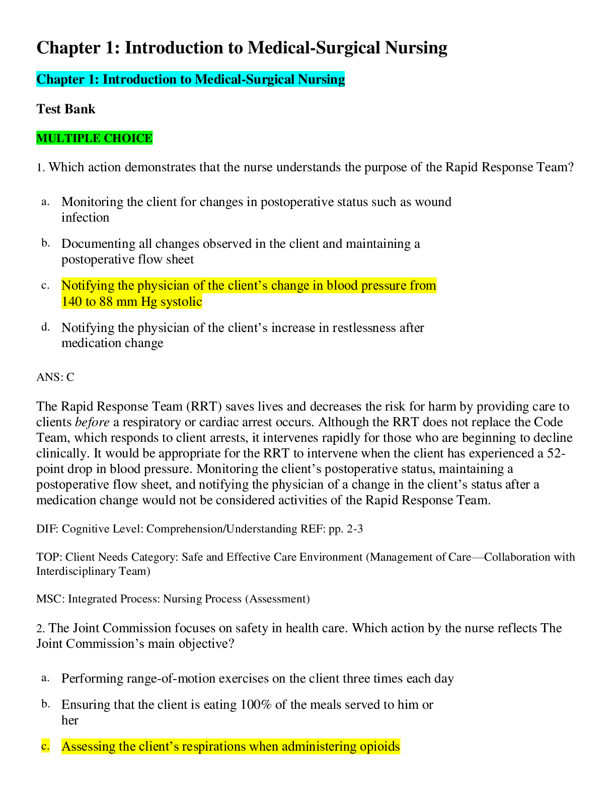 Preview image for Test Bank for Medical Surgical Nursing 7th Edition by Linton Medical surgical nursing 7th Edition